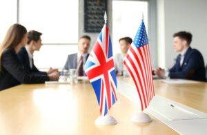Réunion de professionnels dans un bureau au Royaume-Uni pour discuter de la création d’une entreprise anglaise.